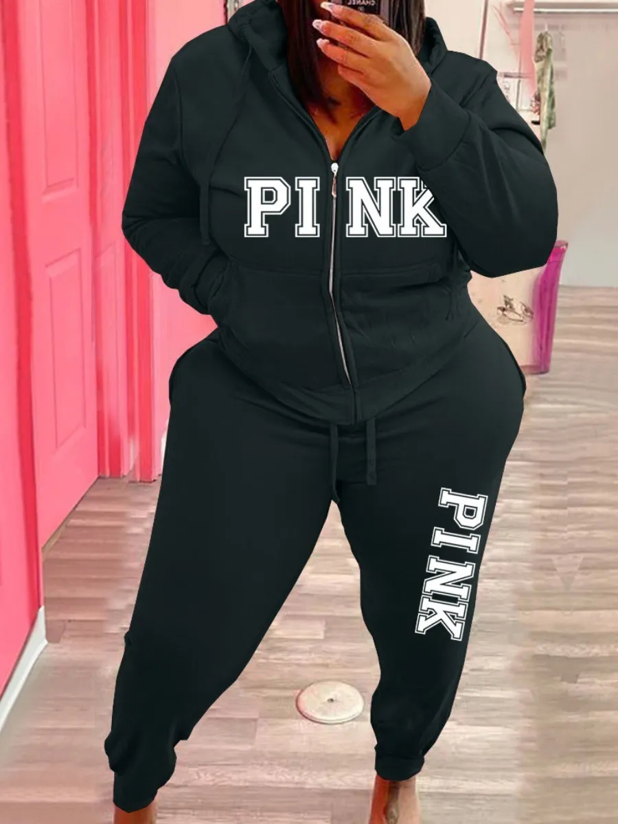 LW Women Plus Size Clothing Pink Letter Print Tracksuit Set 2 pcs Long Sleeve Hooded Collar Casual women's sporting suit
LW Women Plus Size Clothing Pink Letter Print Tracksuit Set 2 pcs Long Sleeve Hooded Collar Casual women's sporting suit