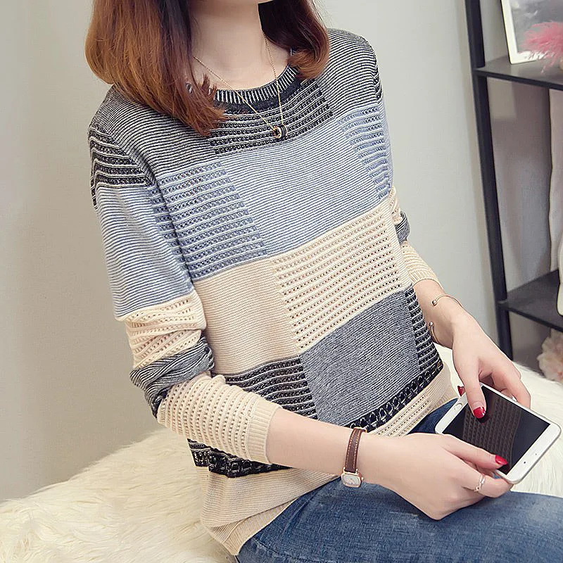 Round Neck Contrasting Colors Hollow Out Sweater For Women Loose Pullover Spring Autumn Commuter Basic Knitwear Top Base
Round Neck Contrasting Colors Hollow Out Sweater For Women Loose Pullover Spring Autumn Commuter Basic Knitwear Top Base