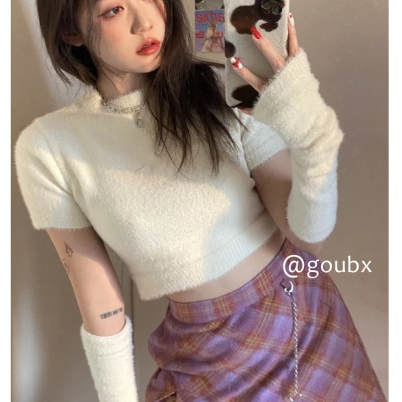 2022 Spring and Autumn NewMink Cashmere Short-sleeved Knitted Sweater Pullover Women's Short Navel Soft Waxy Sweater
2022 Spring and Autumn NewMink Cashmere Short-sleeved Knitted Sweater Pullover Women's Short Navel Soft Waxy Sweater