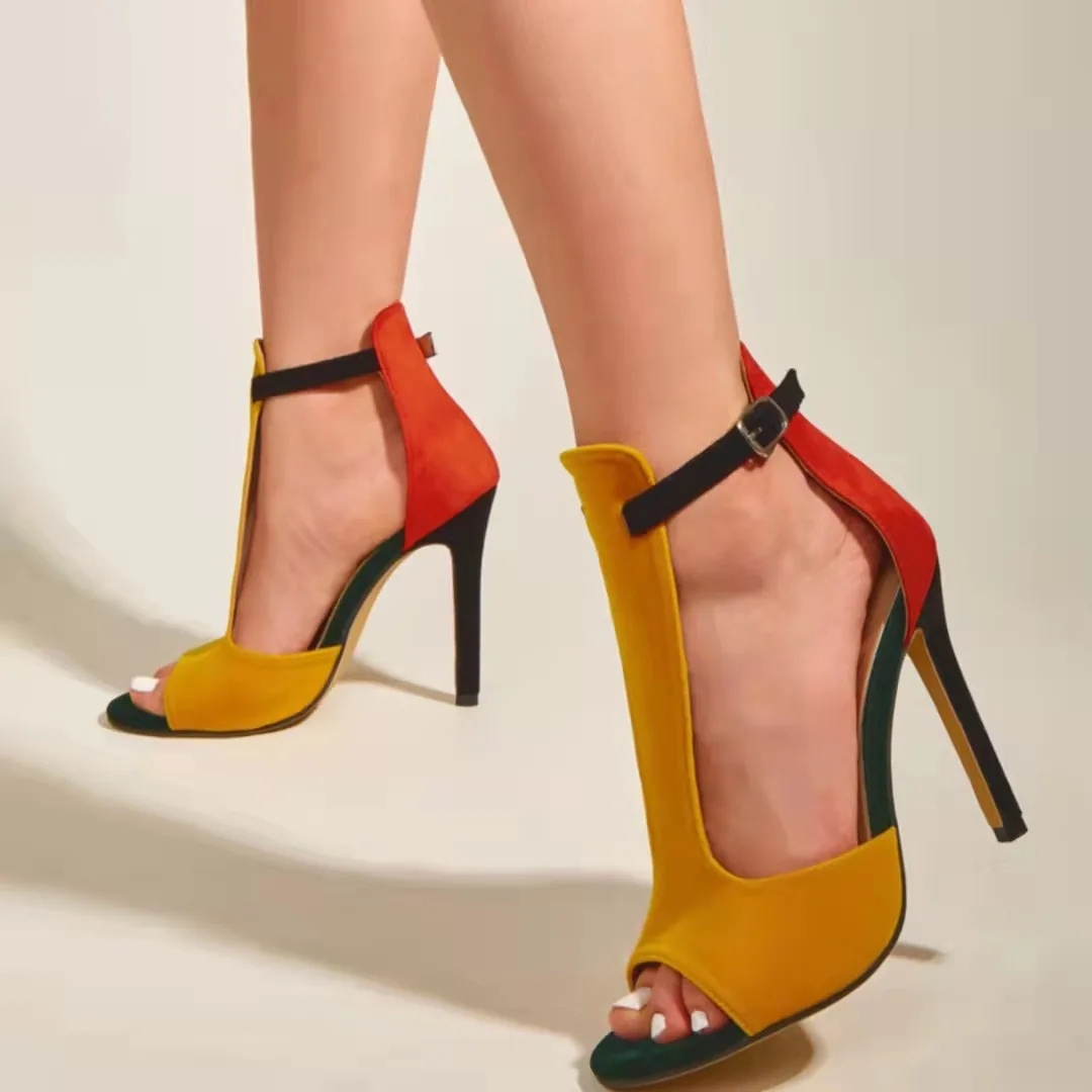

2023 Fine Heeled Shoes Sandals Ladies Navy Blue Pumps Roman Style Peep Toe Nude Latest Stiletto Low Casual African Straps Orange