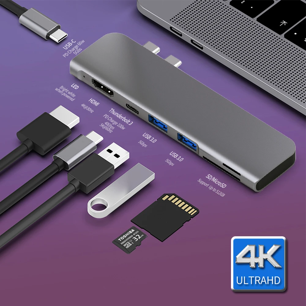 USB 3.1 Type-C Hub To HDMI Adapter 4K Thunderbolt 3 USB C Hub with Hub 3.0 TF SD Reader Slot PD for MacBook Pro/Air 2018 - 2020
USB 3.1 Type-C Hub To HDMI Adapter 4K Thunderbolt 3 USB C Hub with Hub 3.0 TF SD Reader Slot PD for MacBook Pro/Air 2018 - 2020
