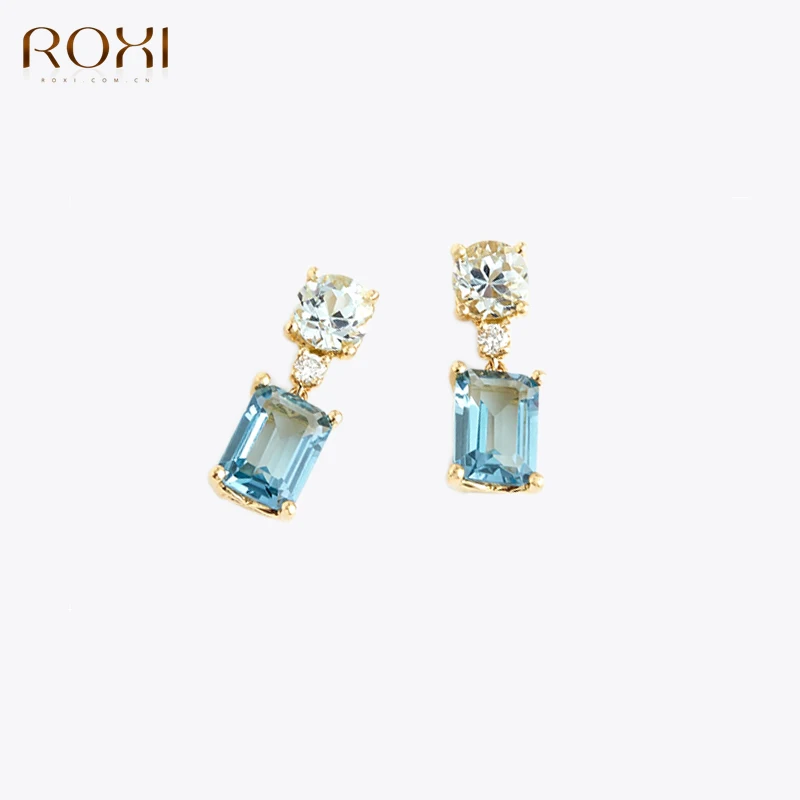 

ROXI Korean 18K Gold Color Blue Zircons Stud Earring For Women Girls 925 Sterling Silver Blue Crystal Piercing Earring Jewelry