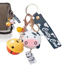 Korean Creative New Cartoon Cute Cow Keychain Accessories Car Bag Pendant Small Gift 3D Farm Animal Multifunctional Key Chains