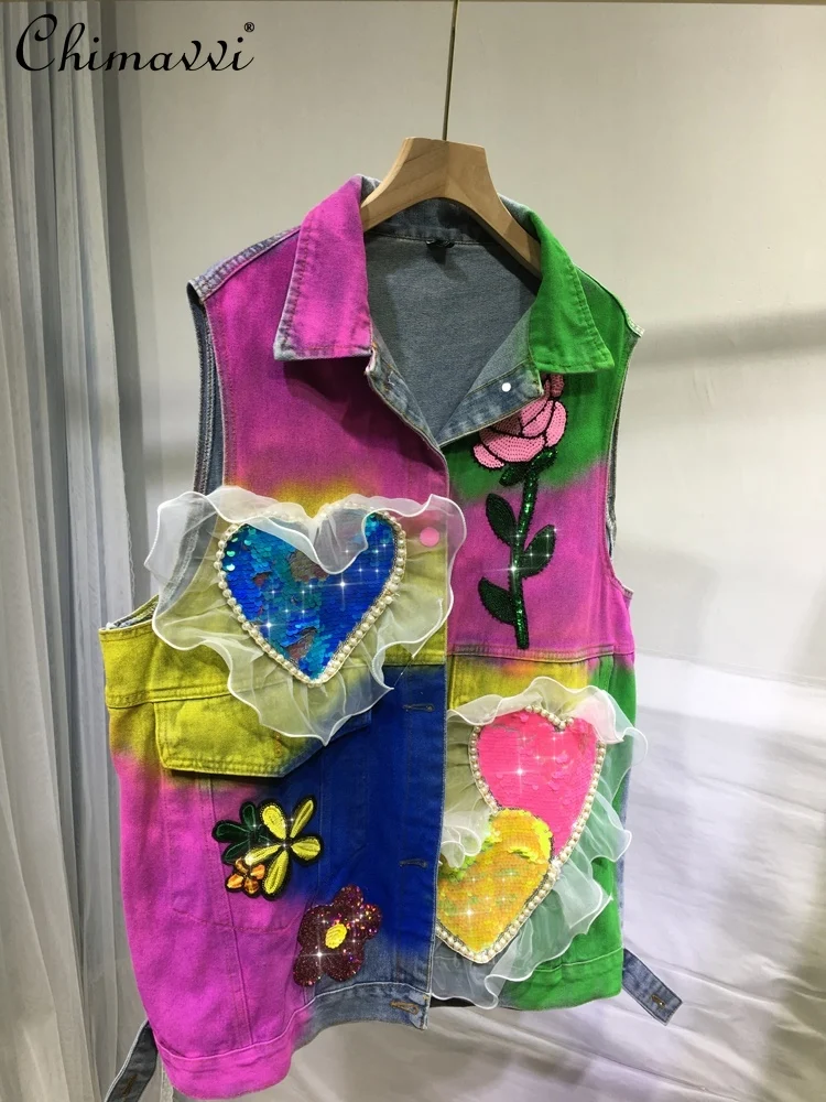 European Heavy Sequins Denim Vest Fashion Gradient Color Mid-Length Waistcoat Denim Jacket 2022 Autumn New Slim Sequined Vests
European Heavy Sequins Denim Vest Fashion Gradient Color Mid-Length Waistcoat Denim Jacket 2022 Autumn New Slim Sequined Vests