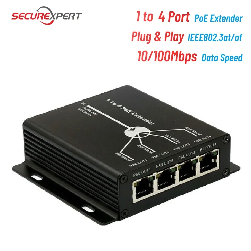 1 T0 4 Port 10/100M 25.5W POE Extender for IP Camera to Extend 120 Meters IEEE802.3af POE Network Devices Plug-and-Play
1 T0 4 Port 10/100M 25.5W POE Extender for IP Camera to Extend 120 Meters IEEE802.3af POE Network Devices Plug-and-Play