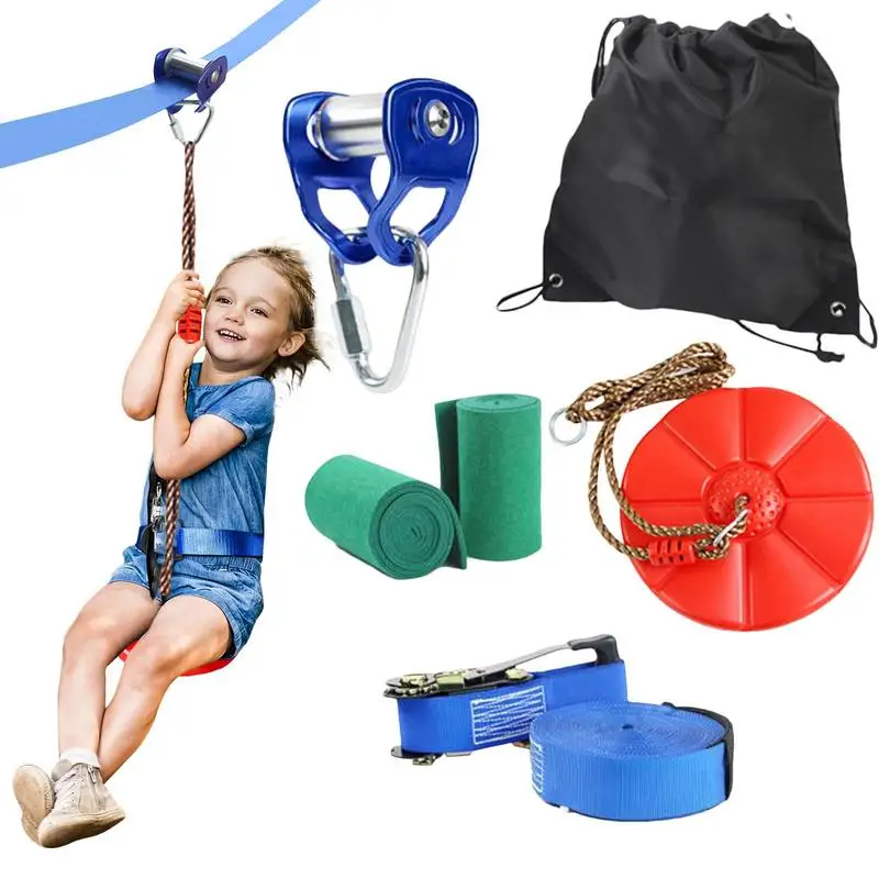 

Ziplines Kit For Backyard Swing Seat Kids Slider Line Kit Zip Lines Trolley Zipline Pulley Zipline Spring Brake Zip Lines With
