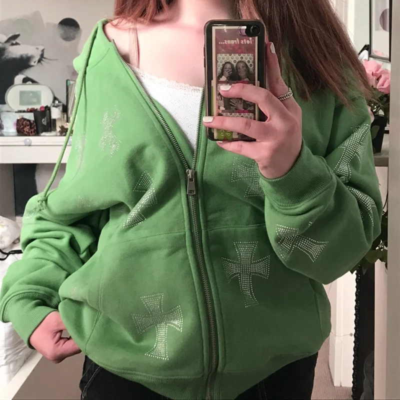 Retro Rhinestone Gothic Hoodies Women Korean Fashion Zip Up Long Sleeve Hip Hop Joggers Sweatshirt Aesthetic Hooded Jackets
Retro Rhinestone Gothic Hoodies Women Korean Fashion Zip Up Long Sleeve Hip Hop Joggers Sweatshirt Aesthetic Hooded Jackets