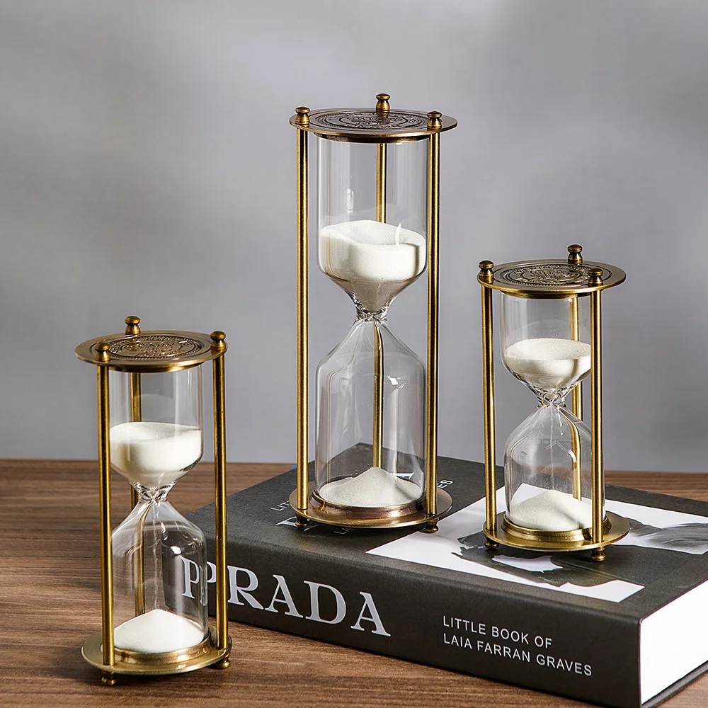 

Modern Sand Art Creative Metal Hourglass Sand Timer European Retro Office Bookshelf Study Ornaments Decoration Sand Clock Timer
