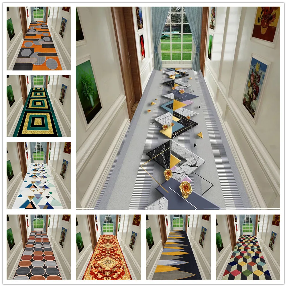 

Nordic Style Living Room Carpet Long Hall Corridor Rug Geometric Print Bedroom Kitchen Area Rug Anti-skid Mat Entrance Doormat