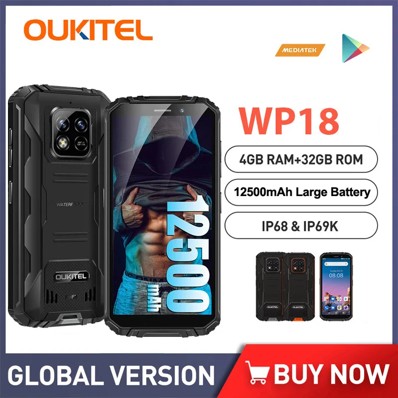 

Oukitel WP18 12500mAh Smartphone IP68 & IP69K Rugged Mobile Phone 5.93'' TFT HD + Display Android 11 4GB+32GB 13MP Camera