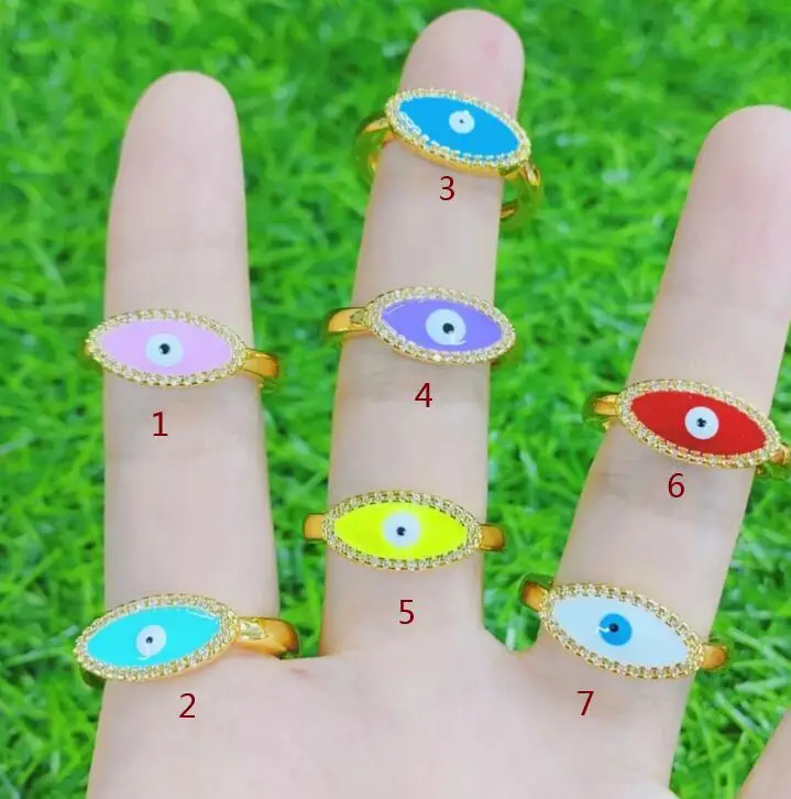 

1pcs Colorful Bohemian Zircon Evil Eye Rhinestone Filled Rings For Women Vintage Boho CZ Devil Ring Enamel Jewelry dfs3a