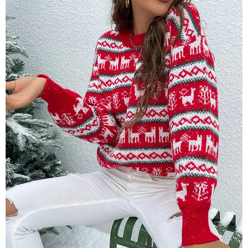 2022 Winter Festival Christmas Pullover Fawn Stripes Jacquard Retro Sub Head Round Neck Sweater Women Oversized Sweater
2022 Winter Festival Christmas Pullover Fawn Stripes Jacquard Retro Sub Head Round Neck Sweater Women Oversized Sweater