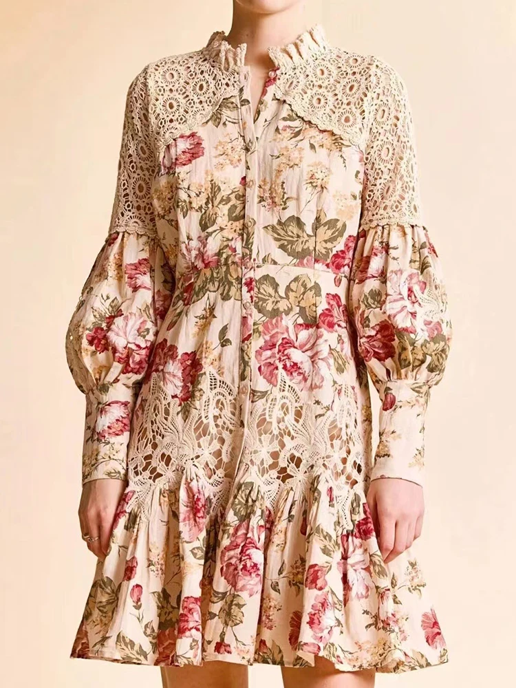 Design Lace Appliqué Retro Print High Waist Balloon Sleeve Dress Ladies Summer New Fashion Cutout Loose Swing Puff Skirt
Design Lace Appliqué Retro Print High Waist Balloon Sleeve Dress Ladies Summer New Fashion Cutout Loose Swing Puff Skirt
