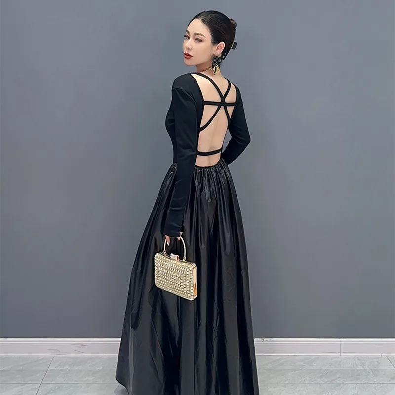 Женское платье с открытой спиной, черное платье-пуловер с длинным рукавом, Осень-зима
Женское платье с открытой спиной, черное платье-пуловер с длинным рукавом, Осень-зима