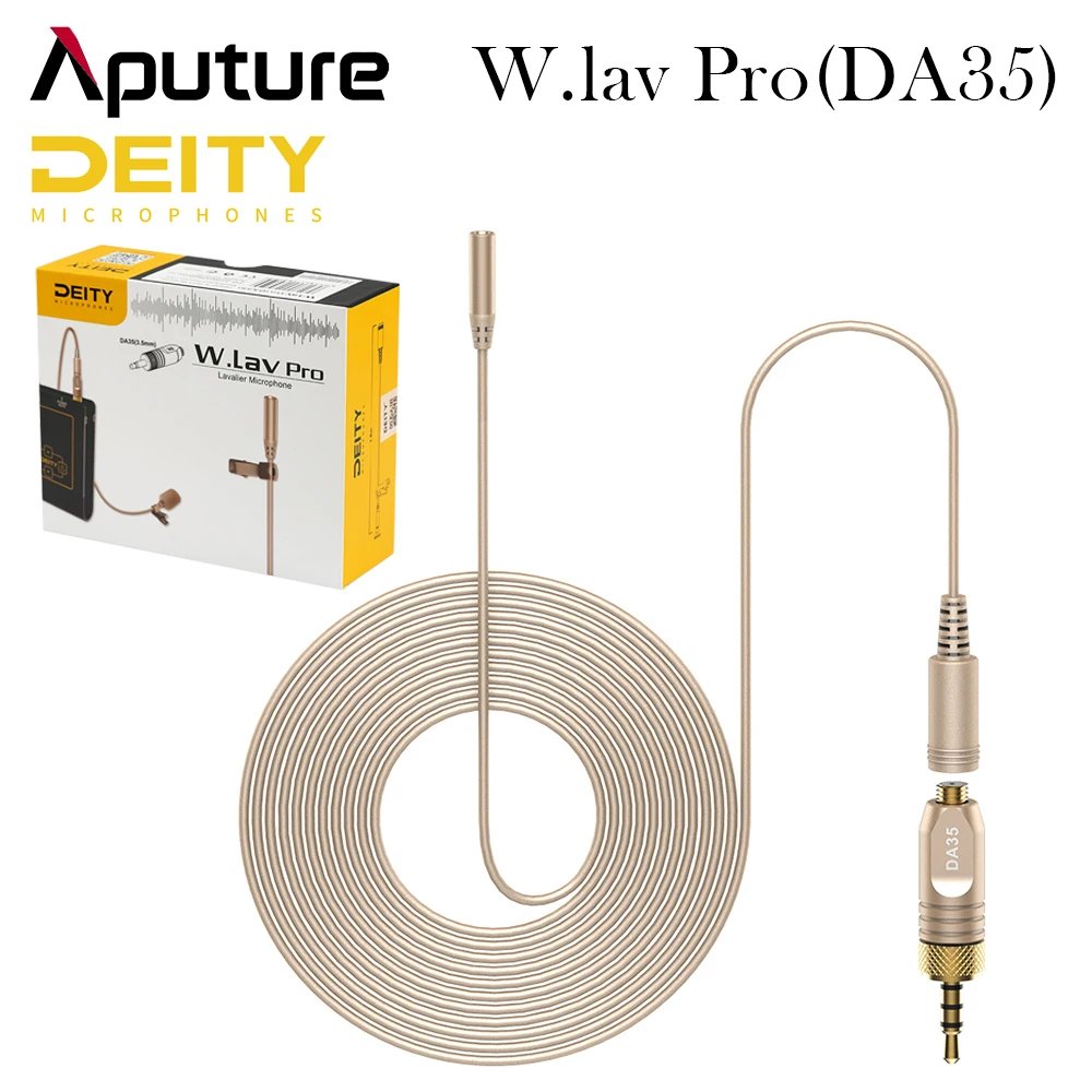 Aputure Deity W.Lav Pro (DA35) Lavalier Microphone Professional Condenser IP57 Waterproof 4mm Diameter 1.8M Cable for Vlog Live
Aputure Deity W.Lav Pro (DA35) Lavalier Microphone Professional Condenser IP57 Waterproof 4mm Diameter 1.8M Cable for Vlog Live
