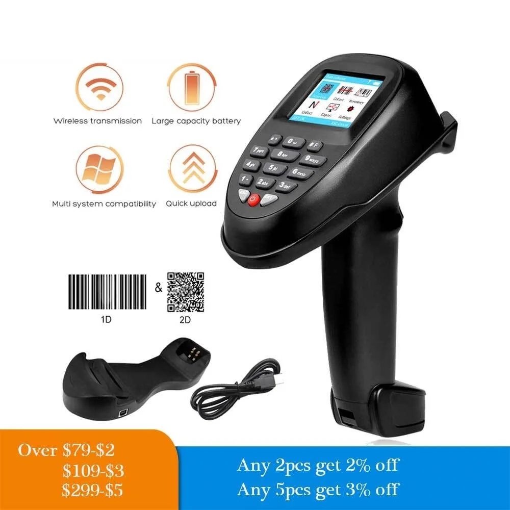 

New. Barcode Scanner 1D/2D Wireless Bar Code Reader Collector Data Terminal Inventory Device PDT with TFT Screen Code scan