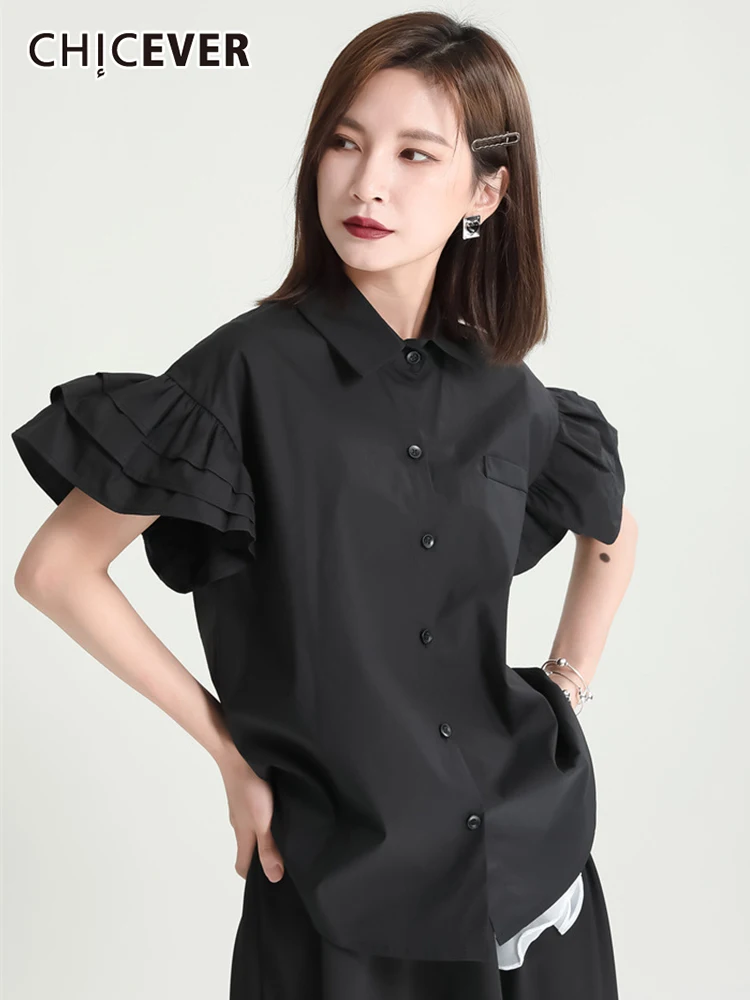 CHICEVER Plain Shirt For Women Lapel Petal Sleeve Straight Single Breasted Casual Blouses Female 2022 Summer Fashion Clothes New
CHICEVER Plain Shirt For Women Lapel Petal Sleeve Straight Single Breasted Casual Blouses Female 2022 Summer Fashion Clothes New
