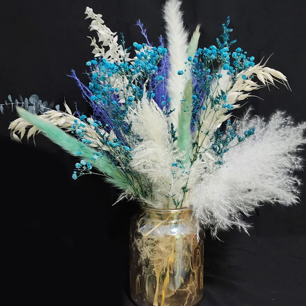 

Синие нефрагмиты, искусственные растения, сушеные цветы, букет из травы в стиле бохо, домашнее искусственное украшение для свадьбы, вечеринки, стола, праздничное украшение