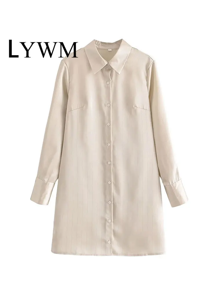LYWM Women Fashion champagne Mini Shirt Dress Vintage Lapel Neck Single Breasted Long Sleeves Female Chic Lady Dresses
LYWM Women Fashion champagne Mini Shirt Dress Vintage Lapel Neck Single Breasted Long Sleeves Female Chic Lady Dresses