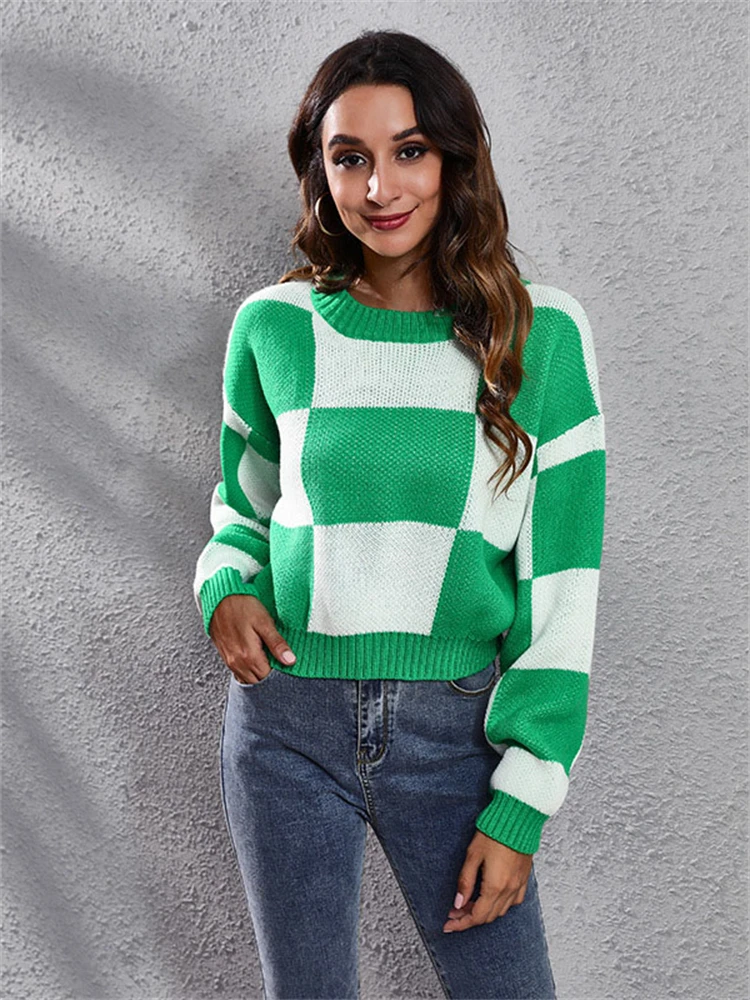 Checkered Print Knitted Sweater Pullovers Women Casual Baggy Tops Female Spring Autumn Fashion Long Sleeve Knitted Tees
Checkered Print Knitted Sweater Pullovers Women Casual Baggy Tops Female Spring Autumn Fashion Long Sleeve Knitted Tees