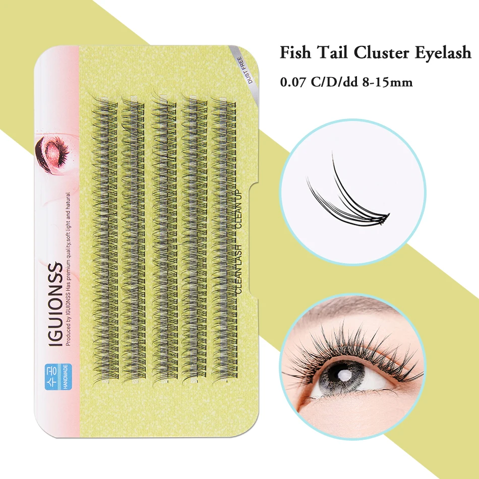 

IGUIONSS New A Shape Fishtail False Lashes Extension Natural Cluster Lasting Easy to Self-Grafting Eyelashes Makeup Tools