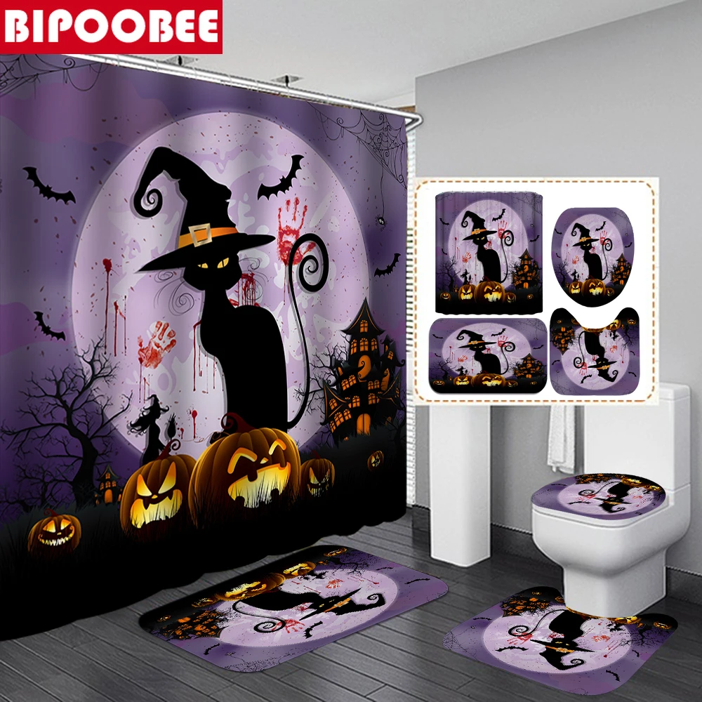 Halloween Shower Curtains 3D Evil Cat Pumpkin Bathroom Curtain Non Slip Carpet Toilet Lid Cover Bath Mat Pedestal Rug Home Decor
Halloween Shower Curtains 3D Evil Cat Pumpkin Bathroom Curtain Non Slip Carpet Toilet Lid Cover Bath Mat Pedestal Rug Home Decor