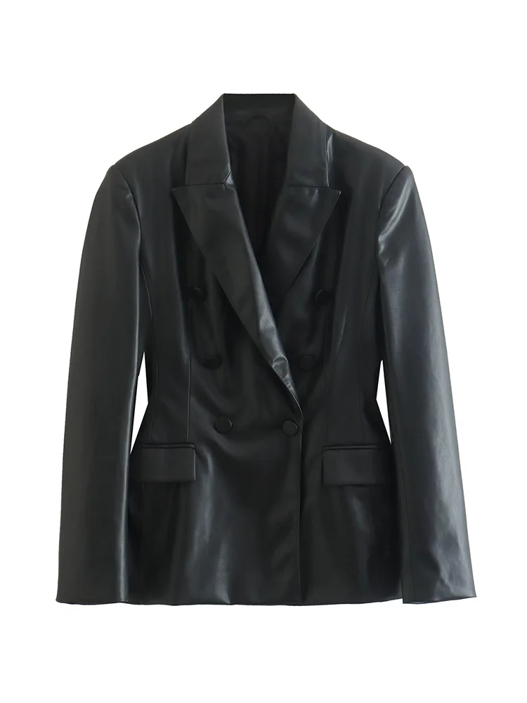 Blazers Women Clothing 2022 Elegant Double Breasted Black Blazer Jacket Peak Lapel Long Sleeve Slim Fitted Faux Leather Blazer
Blazers Women Clothing 2022 Elegant Double Breasted Black Blazer Jacket Peak Lapel Long Sleeve Slim Fitted Faux Leather Blazer
