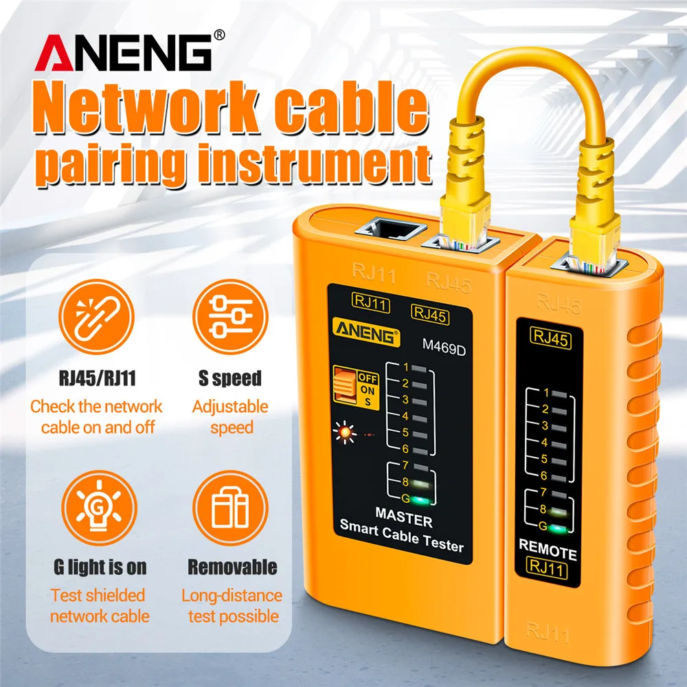 Тестер сетевого кабеля ANENG M469D, тестер RJ45 RJ11 RJ12 CAT5 UTP lan кабеля, сетевой инструмент для ремонта сети
Тестер сетевого кабеля ANENG M469D, тестер RJ45 RJ11 RJ12 CAT5 UTP lan кабеля, сетевой инструмент для ремонта сети