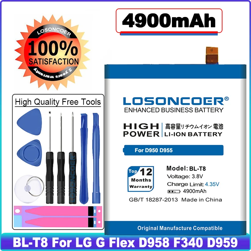 LOSONCOER 4900mAh BL-T8 Good Quality Battery For LG G Flex D958 F340 D959 D956 LS995 D950 D955 Battery 
LOSONCOER 4900mAh BL-T8 Good Quality Battery For LG G Flex D958 F340 D959 D956 LS995 D950 D955 Battery
