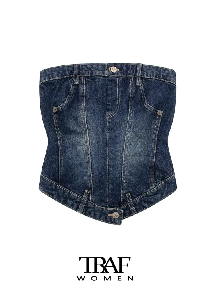 Кроп-бюстье Женское джинсовое без бретелек с прямым вырезом и молнией сзади 
Кроп-бюстье Женское джинсовое без бретелек с прямым вырезом и молнией сзади