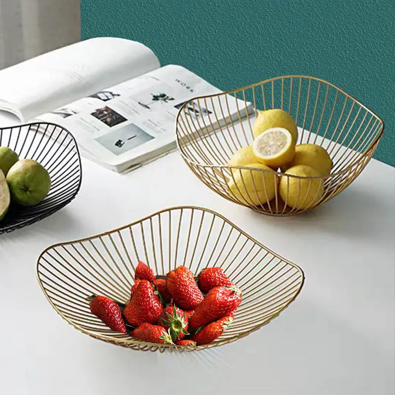 

Creative Irregular Desktop Fruit Basket Kitchen Iron Snacks Candy Storage Basket Drainer Fruit Plate Table Sundries Organizer