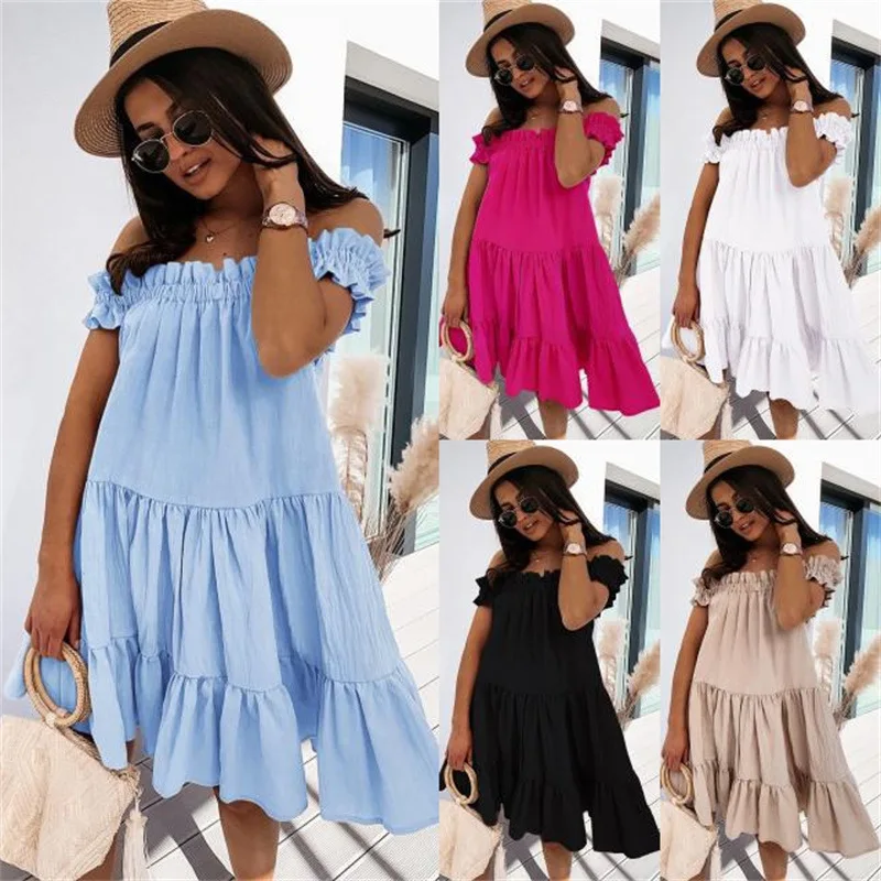 Summer 2022 Fashion Women's Slash Neck Loose Sleeveless Solid Color Sexy Dress Elegant Beach Casual Pullover Knee Length Dresses
Summer 2022 Fashion Women's Slash Neck Loose Sleeveless Solid Color Sexy Dress Elegant Beach Casual Pullover Knee Length Dresses