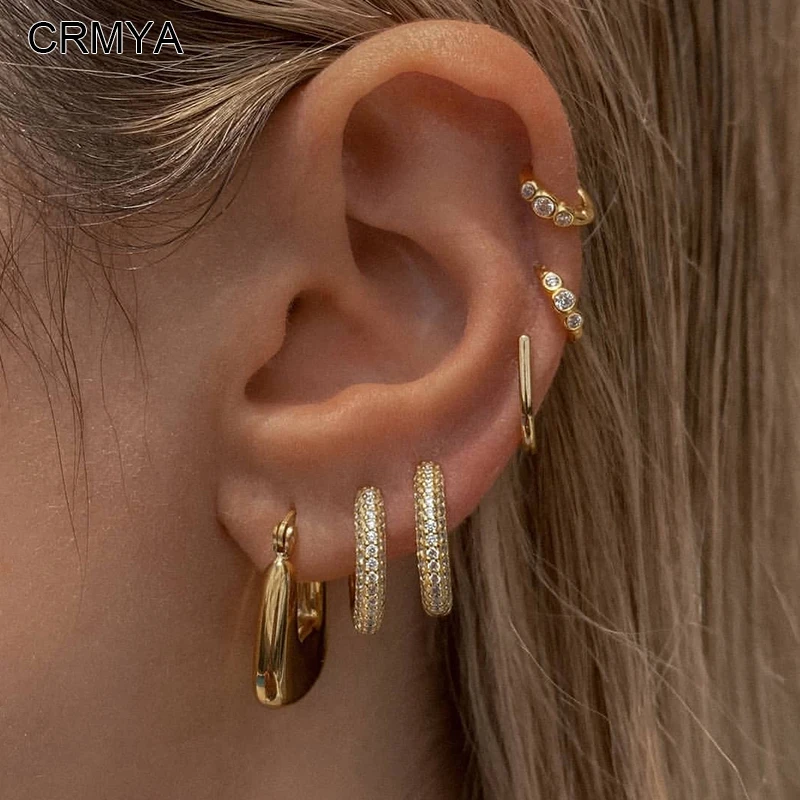 

CRMYA Gold Plated Hoop Stud Dangle Earrings For Women CZ Zircon Piercing Girl's Earring 2023 Fashion Jewelry Wholesale