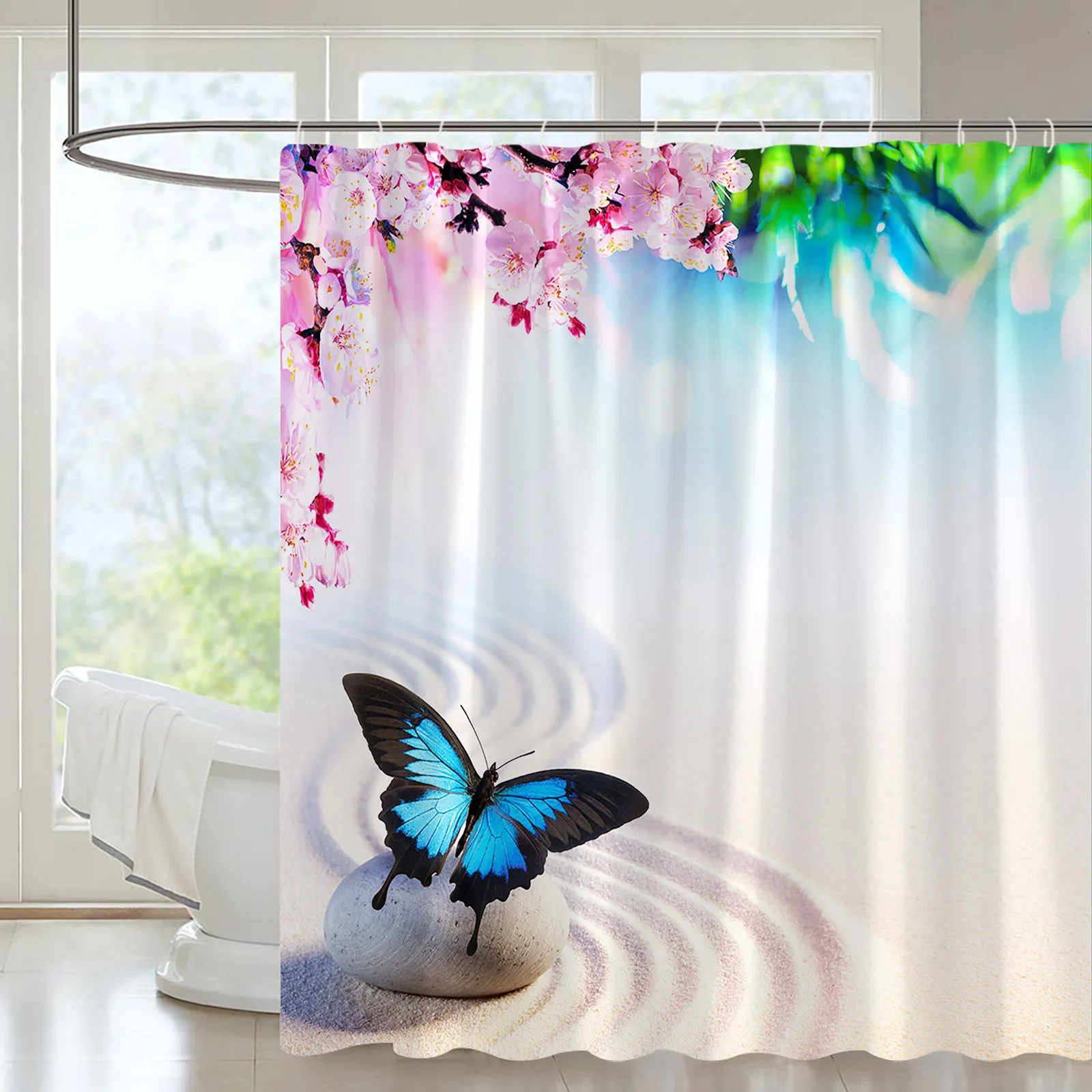 Занавеска для душа с изображением цветов и бабочек
Занавеска для душа с изображением цветов и бабочек