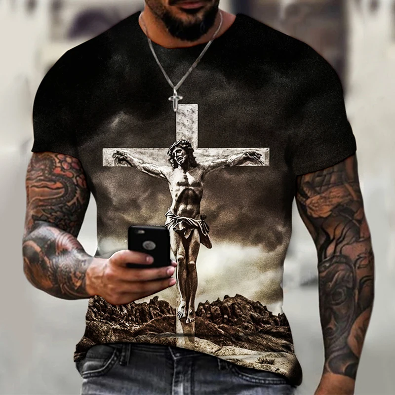 Men's Sports T-Shirts Summer Sweatshirt Retro Men Short Tshirt Street Short Sleeve Loose 3D Print Image Cross Jesus Religion God
Men's Sports T-Shirts Summer Sweatshirt Retro Men Short Tshirt Street Short Sleeve Loose 3D Print Image Cross Jesus Religion God
