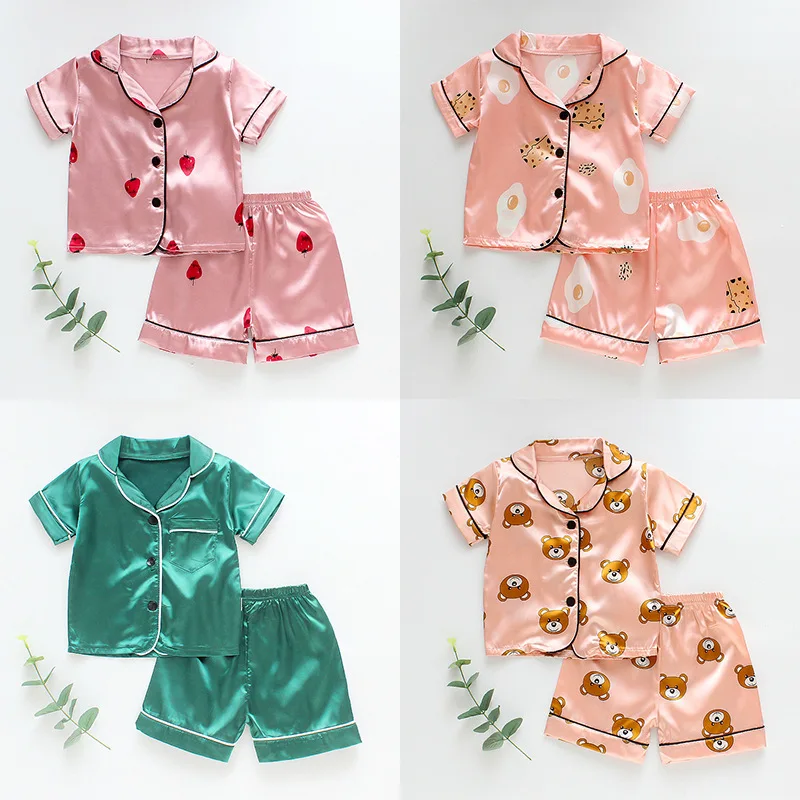 Girls Pajamas Set Summer Short Sleeve Children's Sleepwear Set Fake Silk Pajamas Boy Pyjamas Sets for Kids Home Wear Clothing 
Girls Pajamas Set Summer Short Sleeve Children's Sleepwear Set Fake Silk Pajamas Boy Pyjamas Sets for Kids Home Wear Clothing