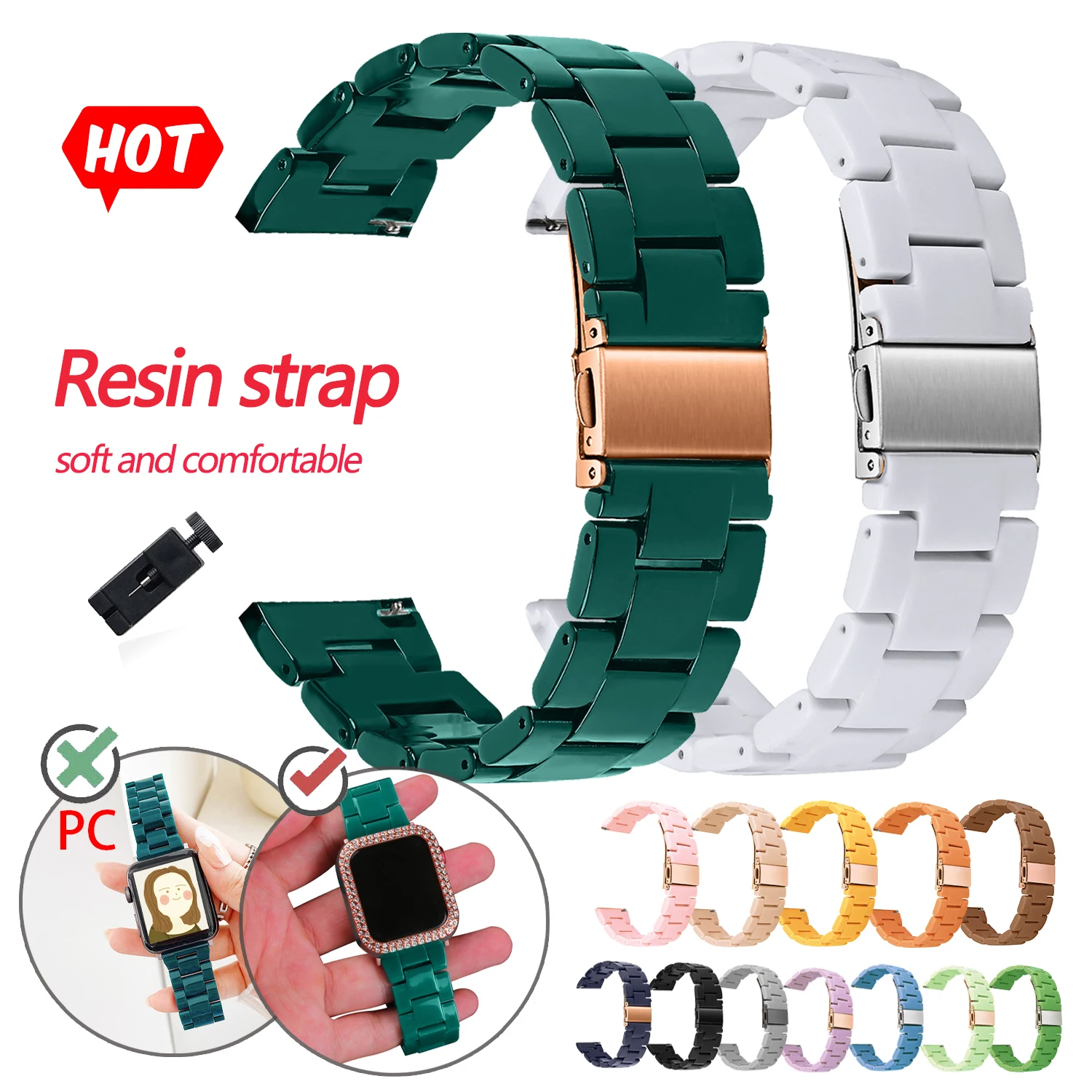 

22mm Resin Bracelet Watch Band for Samsung Galaxy Watch 3 46mm Gear S3 Strap for Huawei Watch 3 Pro GT2/GT3 46mm Quick Release