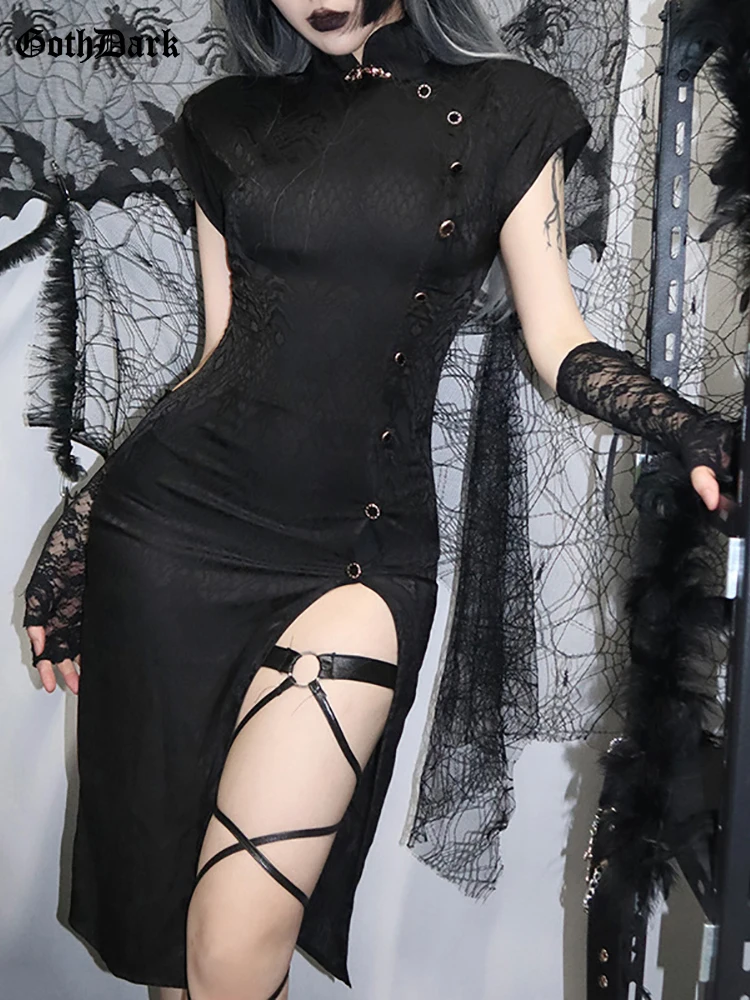 Goth Dark Elegant Mall Gothic Split Women Dresses Grunge Vintage Black Chinese Style Cheongsam Scratched Slim Emo Evening Outfit
Goth Dark Elegant Mall Gothic Split Women Dresses Grunge Vintage Black Chinese Style Cheongsam Scratched Slim Emo Evening Outfit