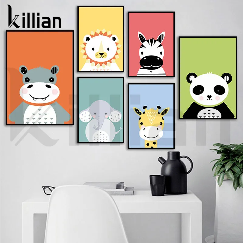 Colorful Background Cute Animal Canvas Painting Lion Elephant Giraffe Hippo Panda Wall Art Cartoon Wall Pictures Kids Room Decor 
Colorful Background Cute Animal Canvas Painting Lion Elephant Giraffe Hippo Panda Wall Art Cartoon Wall Pictures Kids Room Decor