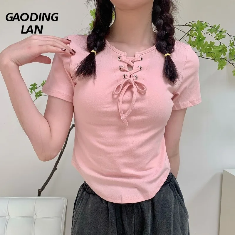 GAODINGLAN Summer Streetwear Short Sleeve Women T-shirts Cotton Lace Up Irregular Fit Short Tops Solid Color Slim Waist Tees
GAODINGLAN Summer Streetwear Short Sleeve Women T-shirts Cotton Lace Up Irregular Fit Short Tops Solid Color Slim Waist Tees