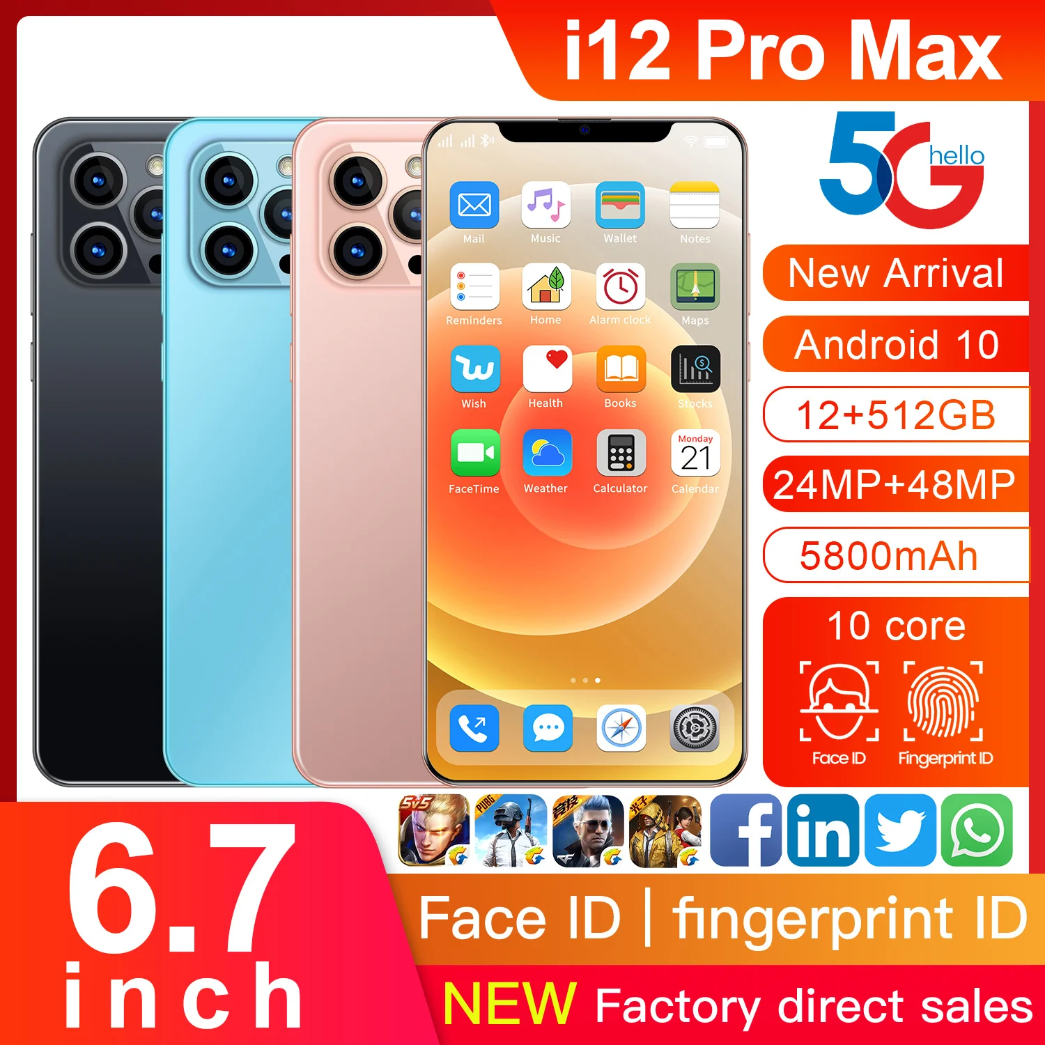 New 5G I12 Pro Max 6.7 Inch Netbook Laptop 5800mAh 12GB 512GB Tablet Android 10 Core Global Version Dual SIM Face ID Tablette
New 5G I12 Pro Max 6.7 Inch Netbook Laptop 5800mAh 12GB 512GB Tablet Android 10 Core Global Version Dual SIM Face ID Tablette