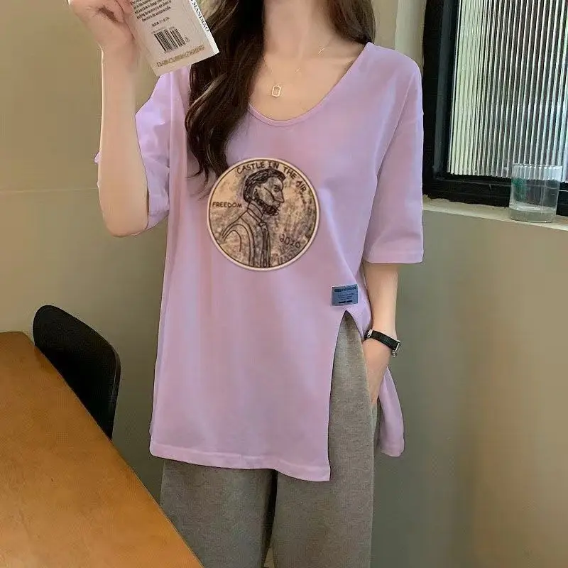 Women's T-shirt 2022 New Summer Leisure U-neck Short-sleeved T-shirt Harajuku Style Top Tees Women's Split Design Slim Feminino
Women's T-shirt 2022 New Summer Leisure U-neck Short-sleeved T-shirt Harajuku Style Top Tees Women's Split Design Slim Feminino