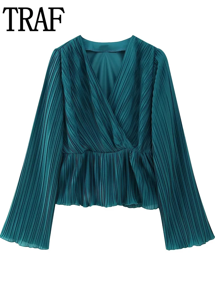 Блузка женская плиссированная с длинным рукавом и оборками, на осень
Блузка женская плиссированная с длинным рукавом и оборками, на осень