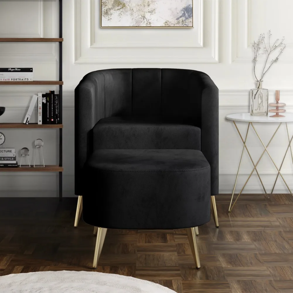 Castle Place Modern Upholstered Velvet Accent Chair with Stool, Black
Castle Place Modern Upholstered Velvet Accent Chair with Stool, Black