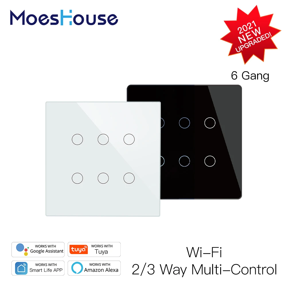 New Smart WiFi 6 Gang Light Switch Smart Life/Tuya App 2/3 Way Muilti-Control Remote Control Works with Alexa Google Yandex
New Smart WiFi 6 Gang Light Switch Smart Life/Tuya App 2/3 Way Muilti-Control Remote Control Works with Alexa Google Yandex