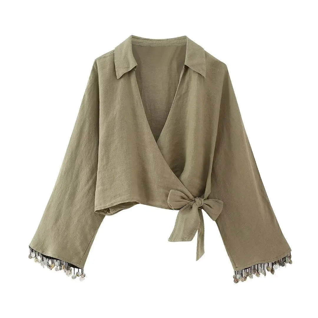 Women 2023 New Fashion Summer Beaded Linen Blouses Vintage Long Sleeve Frenulum Short Female Shirts Chic Tops
Women 2023 New Fashion Summer Beaded Linen Blouses Vintage Long Sleeve Frenulum Short Female Shirts Chic Tops