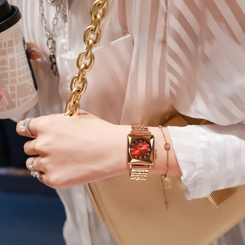 Прямая поставка женские наручные часы с квадратным циферблатом 2022 золотые под