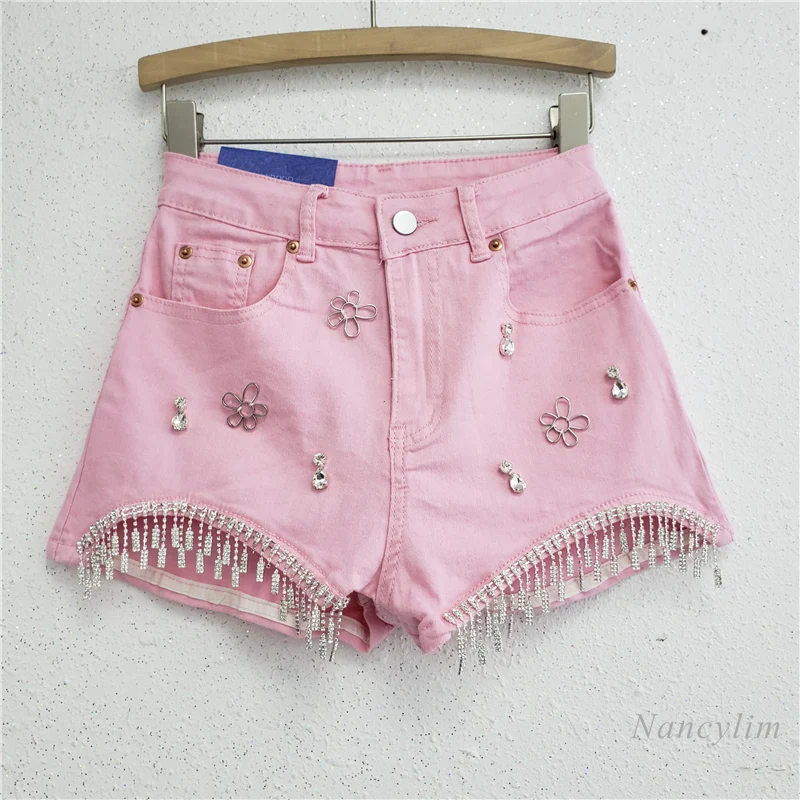 2022 Summer New Pink Shorts for Women Slimming Jeans Three-Dimensional Decoration Tassel Light Diamond High Waist Hot Pants
2022 Summer New Pink Shorts for Women Slimming Jeans Three-Dimensional Decoration Tassel Light Diamond High Waist Hot Pants