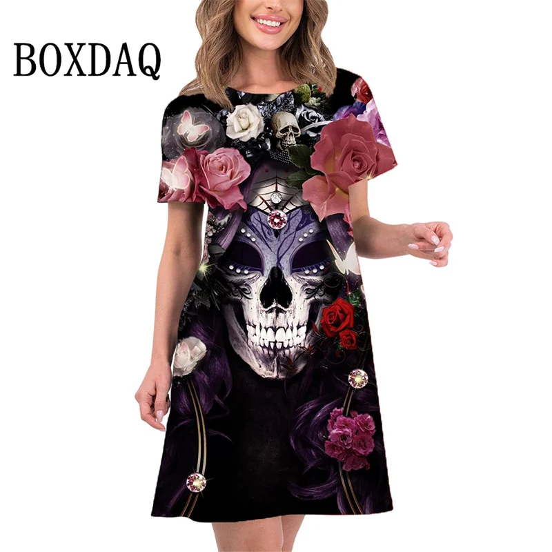 2024 New Women Clothing Spring Summer Dress Fashion Casual Short Sleeve 3D Rose Skull Printing Loose A-Line Dress Women Vestidos
2024 New Women Clothing Spring Summer Dress Fashion Casual Short Sleeve 3D Rose Skull Printing Loose A-Line Dress Women Vestidos