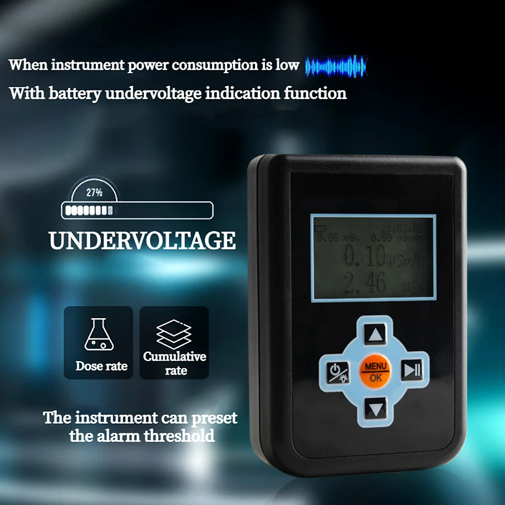 Radiation Tester Backlight Dose Alarm X γ Hard β Ray Detecting Current Cumulative DER Display Geiger Counter Dosimeter Monitor
Radiation Tester Backlight Dose Alarm X γ Hard β Ray Detecting Current Cumulative DER Display Geiger Counter Dosimeter Monitor